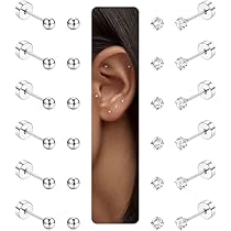 Set 12 Paia Orecchini Barbell In Acciaio Inox Con CZ - Piercing Cartilagine E Lobo Per Uomo E Donna - Foto 4