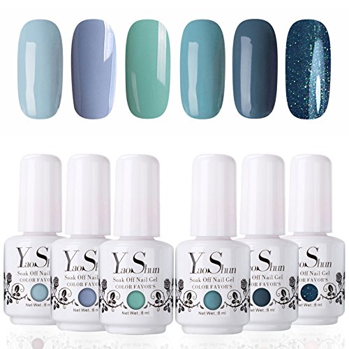 Y&S 8ml Soak Off Gel Nail Polish Ocean Blue Sets UV LED Nail Gel Polish Kit (pack of 6)