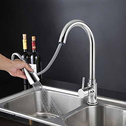 Pull Out Single Handle Spout Swivel Monobloc Stainless Steel Spray Kitchen Sink Tap, Hot And Cold Water Kitchen Mixer Taps, Maudpower 360 Degree Rotation Kitchen Faucet