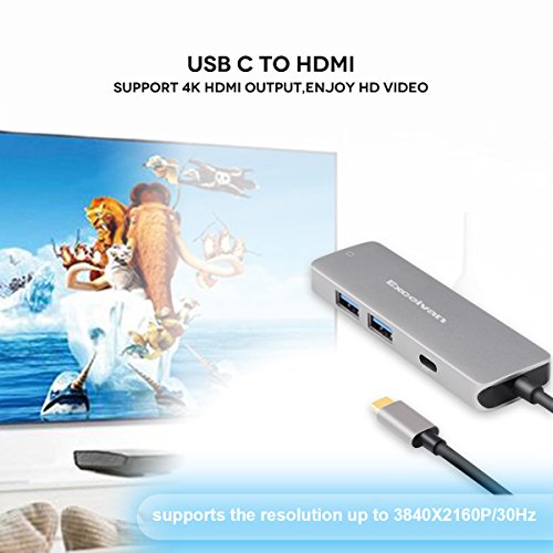 Excelvan 4 in 1 USB-C HDMI Adapter 4K, 2*USB 3.0 AnschlÃ¼sse, PD Ladeanschluss und microSD Kartenleser fÃ¼r MacBook Pro 2015/2016/2017, neues MacBook 12-Zoll, Chromebook und mehr Type-C GerÃ¤te