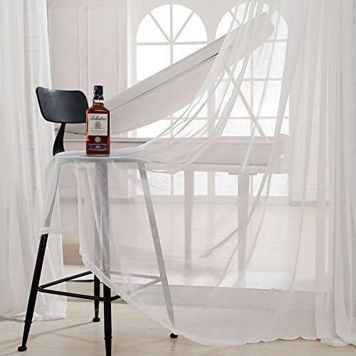 CosyVie White Curtain Linen Plain Eyelet Curtain Voile 55" x 95" for Living Room Bedroom Modern and Simple Design