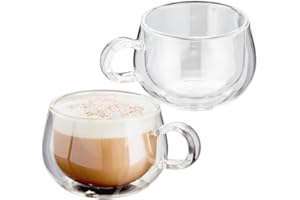 Judge Double Walled Glass Cappuccino Coffee Handled Cups, Set of 2, 225ml - Vacuum Insulated, Handcrafted Artisan - Strong, Heat Resistant