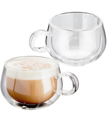 Wilmax Thermoglazen met handvat, set van 2, 400 ml, dubbelwandige koffieglazen, latte macchiato-glazen, cappuccinoglazen met handvat, theeglazen, drinkglazen, thermobeker