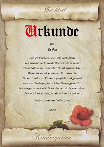 Urkunde Abschied Kindergarten Kita persönliche Geschenk Karte für Erzieherin Pergament div. A4 Papier Motive - 2