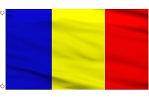 AhfuLife Romania Flag 5ft x 3ft for Party Decorations, 1Pcs Large Romania Flag Polyester Double Side with Brass Eyelets for Eurovision World Cup Football National Day Garden Street Indoor Outdoor
