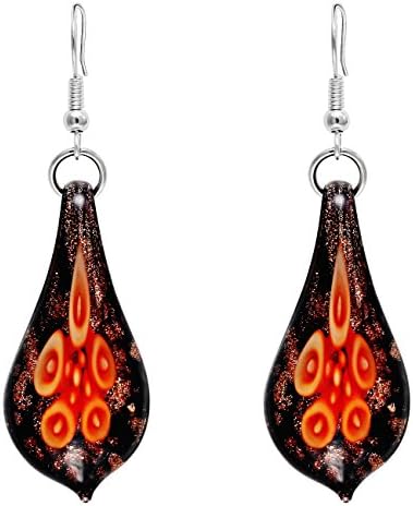 Women's Drop Earrings Glass Waterdrop in Black and Red Bubble Flower and Glitters Pattern
