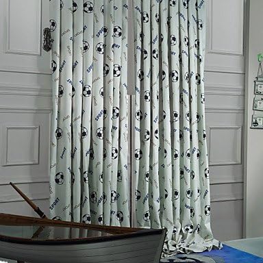 CLL/ (Two Panels) Michelle Luxury? Sports Blue Soccer Ball Kids Curtain , Yes - Grey Lining-Double Pleated