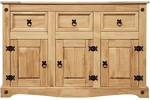 PANANA Corona Sideboard, 3 Door 3 Drawer Solid Pine Wood sideboard living room furniture,Waxed