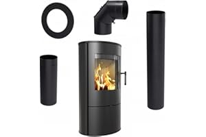 ‎KRATKI KRATKI Kaminofen aus Stahl Rollo bereit Satz Ø 150 7 kW mit Raumluftunabhängig, Blass Verkleidung, freistehend, BImSchV 2, Staubauslass, 150 mm, EEK A Kaminofen HKI