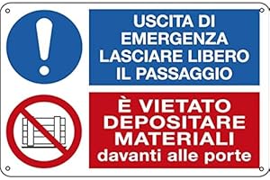 CARTELLO ALLUMINIO 30x20cm 'Uscita di emergenza./Vietato depositare.' CARTELLI SEGNALATORI