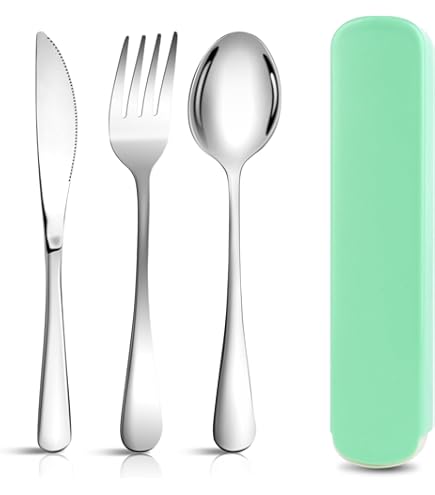 SET POSATE PORTATILI In Acciaio Inox: Coltello, Forchetta, Cucchiaio E Cannuccia - Con Sacchetto Per Picnic, Campeggio E Viaggi - Foto 5