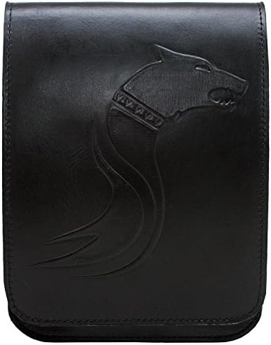 Koson Dacian Wolf Black Genuine Italian Cow Leather Handmade Satchel Shoulder Handbag Messenger Bag