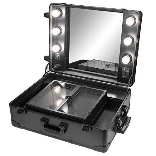 Visagisten-Trolley Kosmetikkoffer Visagistenkoffer Alutrolley Beauty Case Schminktisch + Spiegel + Beleuchtung Los Angeles Schwarz Silber 66x50x26 cm - 3