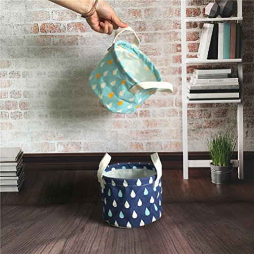 Inwagui Baumwolle 2-er Set Aufbewahrungskörbe Runde Spielzeugkiste Wasserdicht Aufbewahrungskiste für Schreibwaren Kosmetik Organisation – Regentropfen - 2