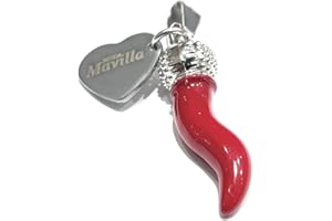 MODA MavillA Ciondolo acciaio corno portafortuna e cuore.Made in Italy. bracciale in acciaio emozionale - frasi, pensieri, parole con charms - ciondolo pendente scaramantico
