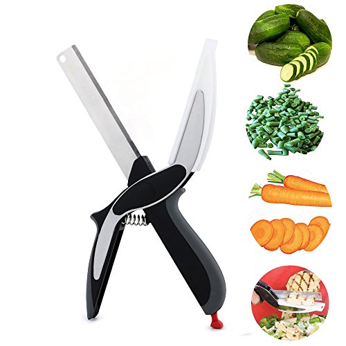 Wenaough Multifunktionale Nahrungsmittelzerhacker 2 in 1 Küchenmesser Schneidebrett Schere Fleisch Gemüse Kochen Beschneideschneider Baby-Nahrungsergänzung Schere mit Wandhalterung