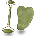 REVHQ Jade Roller for Face and Gua Sha Set Face Roller Natural Jade Stone for Anti Aging,Eye Puffiness Wrinkles,Skincare Massage Tools for Face Eyes