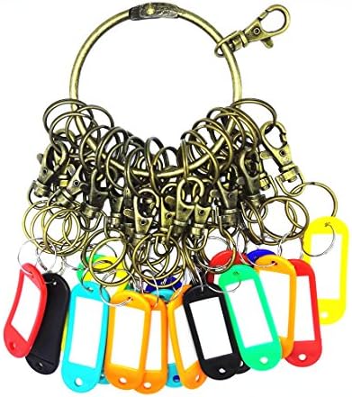 Shirley commerce Large Circular Metal Keychain Round Retro Bronze Portable Housekeeper key Ring with Colorful key ID Label Tags (keychain+20pcs key label tags)