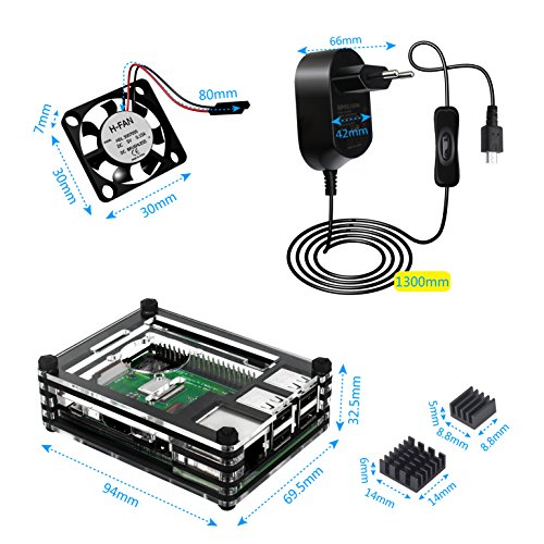 Kit Caja Para Raspberry Pi 3 Modelo B  Plus Carcasa con 5V 2 5A Alimentaci  n con ON OFF Interruptor Ventilador Disipadores de Calor  negro 
