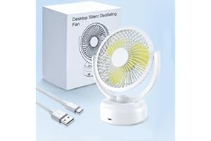 CATGIFF Ventilatore da Tavolo, Ventilatore a Batteria Ricaricabile Silenzioso Potente, 3 Velocità, Testa Girevole a 180°,Ventilatore da Scrivania per Scrivania Ufficio Casa Viaggi Campeggio Bianco