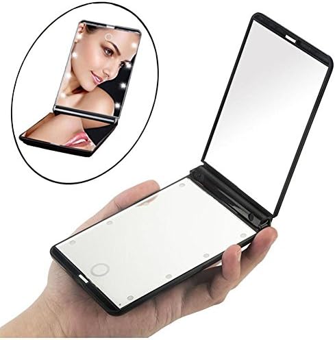 Illuminated Make up Mirror, Folding Touch Screen 8 LED Travel Compact Pocket Make Up Mirror Mirrors Magnifying
