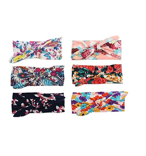 Enuo 6Pcs Baby Blumen Turban Mädchen Kinder Stirnband Floral Kopfband Haarband Haarschleife Haarschmuck - 5