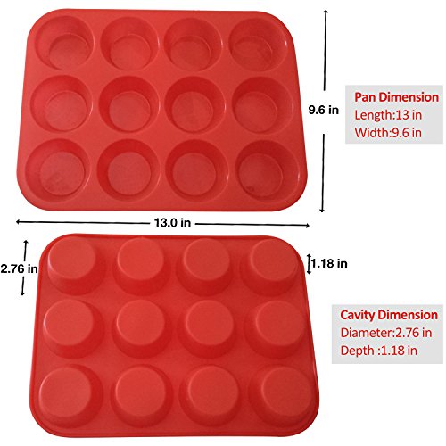 Philonext Silikon Muffinform, rote 12er Cupcake Backform / antihaftbeschichtet / spülmaschinenfest / mikrowellensicher - 2