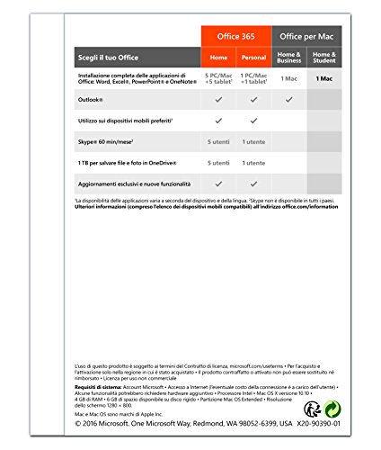 Microsoft Office Home   Student 2016 for Mac 1usuario s  Italiano - Suites de programas  Italiano  Mac OS X 10 10 Yosemite  Intel  4 MB  6 GB 
