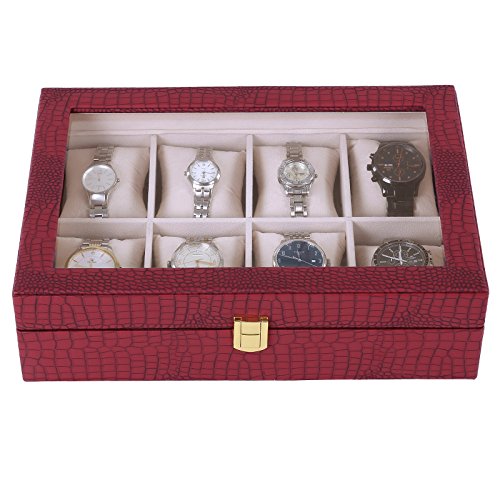 Songmics Uhrenbox für 8 Uhren Uhrenkasten mit Glasfenster JWB08R - 7