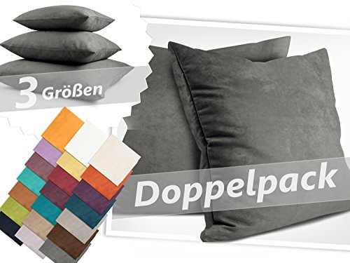 Kissenhüllen in Wildleder-Optik - angenehm weich & überaus robust - in 21 fantastischen Farben und 3 Größen (14 Farben in 60 x 60 cm), Doppelpack Kissenhüllen 50 x 50 cm, anthrazit