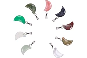 PH PandaHall 9pcs 9 Colors Moon Shape Stone Pendants with Platinum Tone Brass Findings for Necklace Jewellery Making