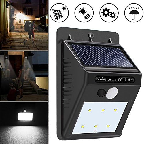 Malloom 2018 Solar Power Outdoor Super Bright 6 LED Security Wall Light Motion Sensor Solar Powered Lights for Garden Fence Patio Yard Walkway Driveway Stairs Outside New Version Waterproof