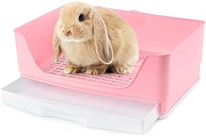 Baffect Bandeja de Basura de Conejo de Esquina Casa de Inodoro de Esquina, Caja de Arena de Jaula de Conejo de Gran tamaño con cajón extraíble para Conejo de Animal L (Rosado)