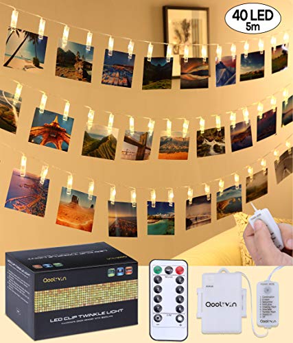 qoolivin recargable con clip para fotos guirnalda de luces LED 5 m, 40 luces Clip