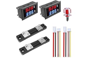 HTTYHT 2 Pezzi DC 0-100V 50A Voltmetro Digitale a LED con Display a due Colori Voltmetro Amperometro Multimetro MP Pannello di Misurazione con Shunt e Cacciavite a Croce Rosso
