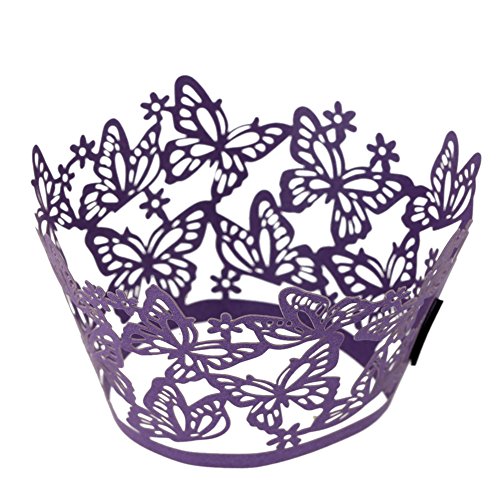 50 Laser geschnitten Schmetterling Cupcake Topper Muffin Papier Cup Cake weddi... Violett