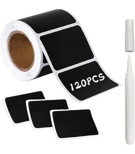 LAPONO Etichette Lavagna, 300 Pezzi, Impermeabili E Riutilizzabili, Organizzare La Cucina,1 Penna A Gesso Bianco, Nera Etichetta Adesiva Rimovibile Per Dispensa, Barattoli, Marmellate, Ufficio - 3