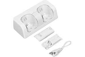 Oumij1 Station de Charge Portable avec 2 Batteries Rechargeables et Cordon d'alimentation, Station d'accueil à Double Chargeur, Chargeur de Batterie pour Manette de Jeu à Distance Wii(Blanche)