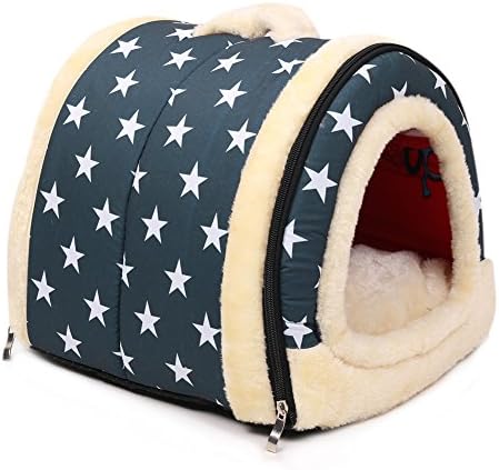 Enko Luxury Cozy 2-in-1 Pet Cat Dog Bed and House, High Quality Indoor Portable Foldable Dog Room / Cat Bed. Prepare a Warm House for Your Pet. (S, BLUE)