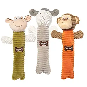 Best Pet Supplies Log Plush Dog Toy, Squeaky Dog Toy with 3 Textures and 2 Squeakers, Interactive Dog Toys for Small and Large Breeds - Sheep, Monkey and Cow Bundle, Large