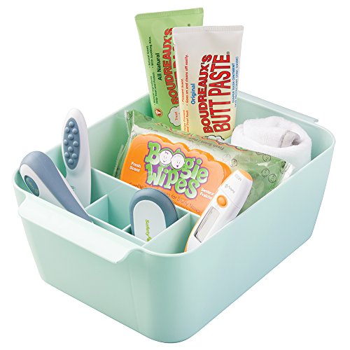 mDesign Kosmetik-/Makeup-Caddy zum Aufbewahren von Heilmitteln, Kosmetika wie Lippenstift, Nagellack, Haarclips, Schmuck – Minzgrün - 2