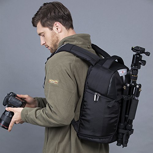 K&F Concept® Kamerarucksack Camera Backpack Fotorucksack Kameratasche für Canon Nikon Sony SLR-Kamera inkl. Kamera-Schnellzugriff Stativhalterung und Regenschutzhülle Schwarz S - 7