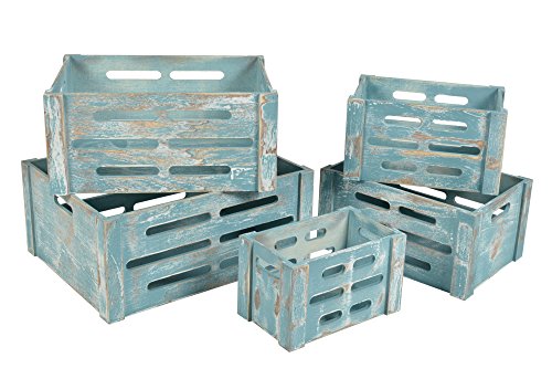ts-ideen 5er Set Kisten Holztruhe Obstkiste Landhaus Stil Weinkiste Box Aufbewahrung Spielzeug Holzkiste Shabby Blau Kinder Zimmer