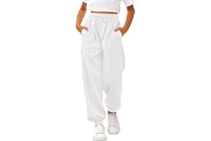 GENERIC Sporthose Mädchen Baggy Jogginghose Einfarbige Drawstring Jogginghosen Teenager Mädchen High Waist Sweatpants Kinder Elastische Freizeit Lang Hosen mit Taschen