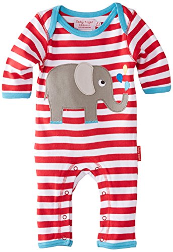 Toby Tiger Baby-Boys Organic Cotton Red Elly Applique Sleepsuit, Red, 3-6 Months