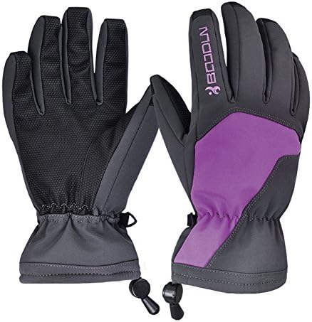 Winter Ski Gloves - Waterproof Snowboard Skiing Full Finger Warm Snow Gloves - Outdoor Windproof Snowproof Camping Hiking Climbing Mountain Bike Trekking Cycling Gloves - Women (Grey Purple, L)