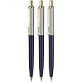 Hauser Germany Berlin Gold Designer Ball Pen Box Pack | Metal Body With Stylish Design | Retractable Mechanism For Smudge Free Writing | Durable, Refillable Pen | Blue Ink, Pack Of 3