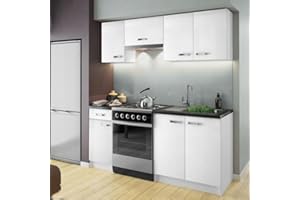 .Deftrans Muebles de cocina First - Juego de muebles de cocina (5 piezas, incluye armario de 80 cm, armario con cajones de 40 cm, campana extractora de 60 cm, armario colgante de 80 cm, armario