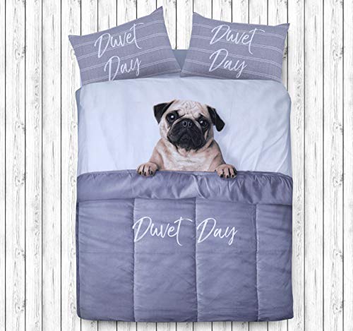 Eirene Threadz Parure de lit avec taies d'oreiller en polycoton imprimé Motif licorne/éléphant/chat, Polycoton, Pug Duvet, King