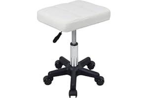 FURWOO Rectangle Rolling Stool with Wheels Swivel Stool Chair Spa Stool for Salon Massage Home Kitchen White